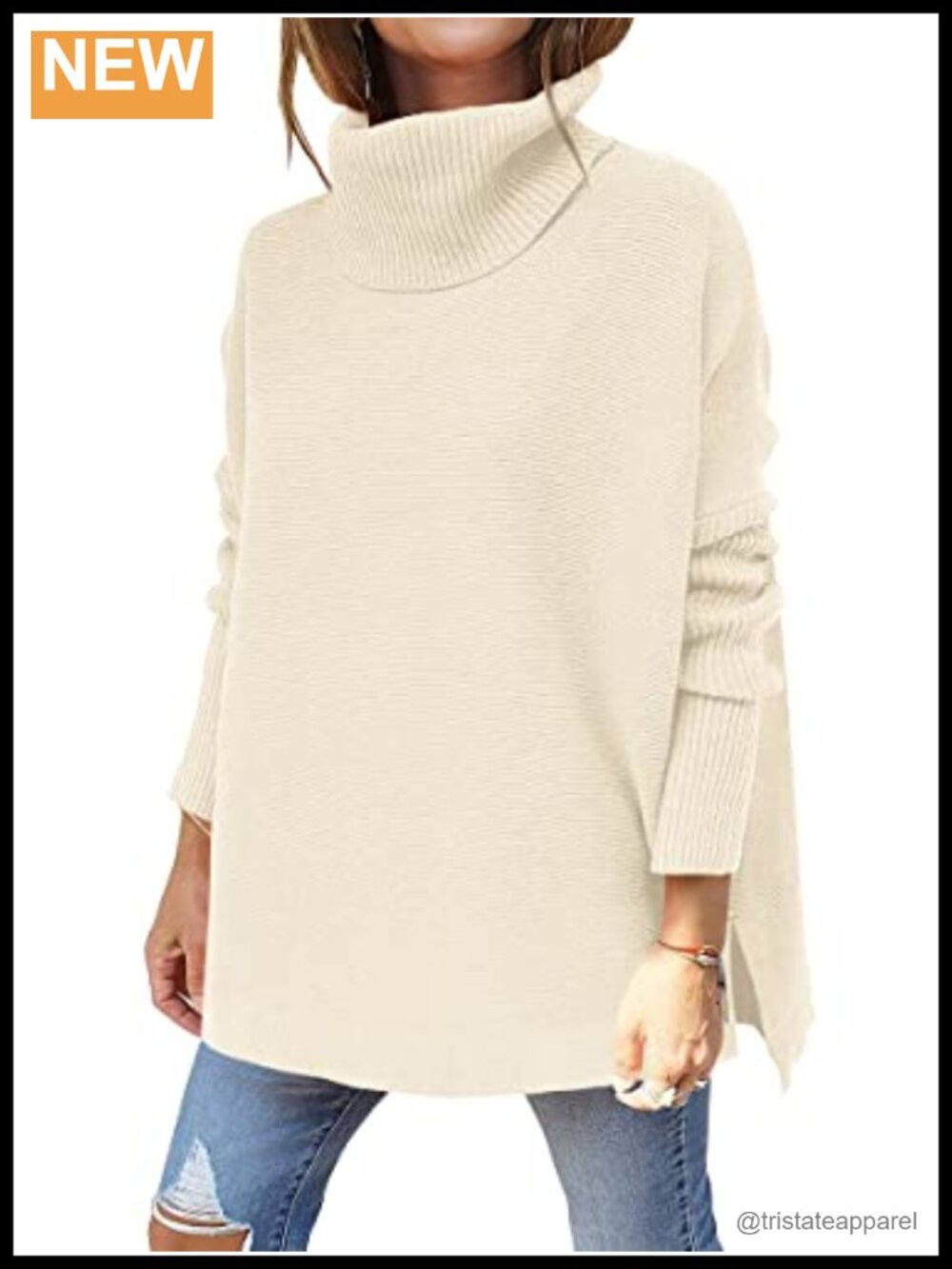 Oversized Turtleneck Sweater Batwing Sleeve Tunic